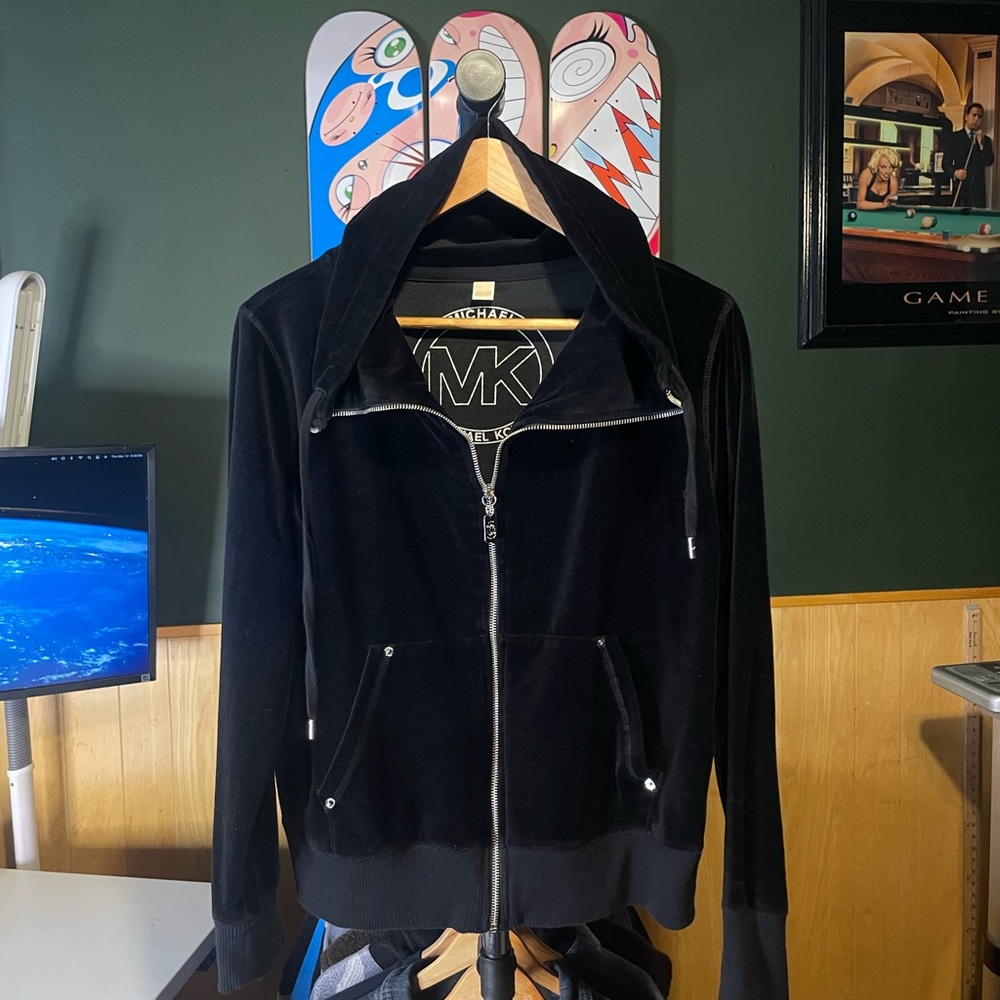 Michael Kors woman’s Black Velour Zip Hoodie Jacket